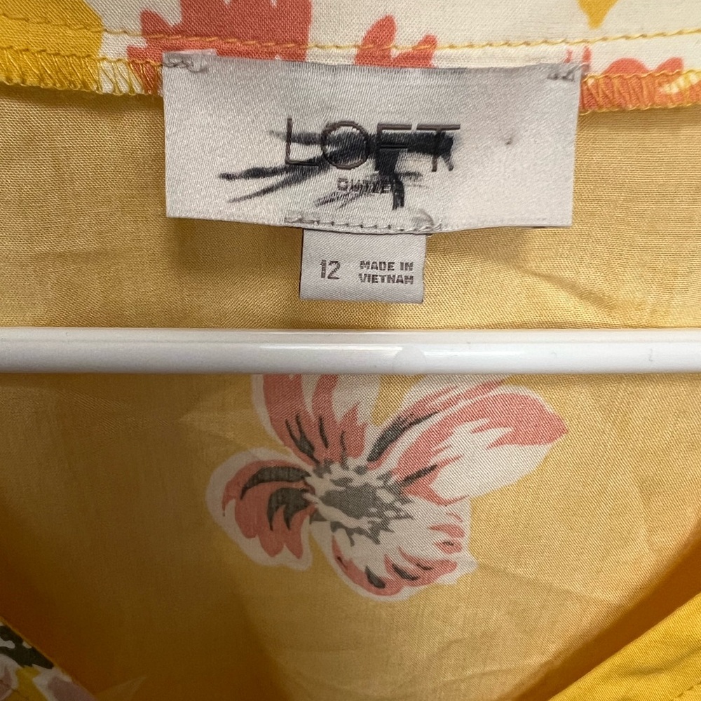 LOFT Outlet Yellow Floral Dress Size 12 Button Front Cottagecore Summer - Picture 5 of 6